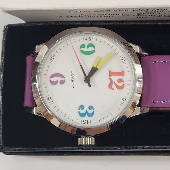 Avon Watch Lot Perforated Strap White Blue Color Block Purple Bold Black NEW - Picture 2 of 8